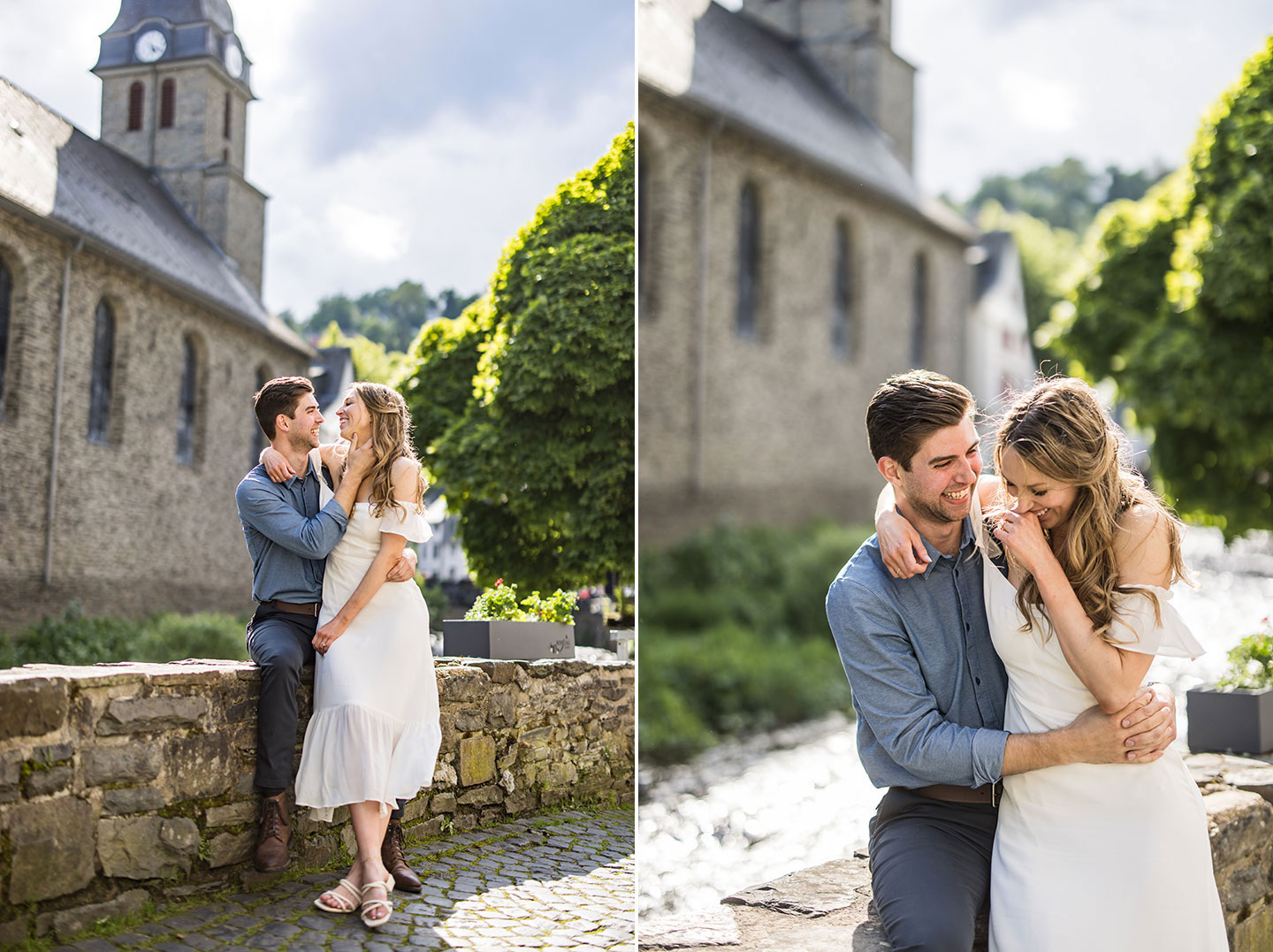 Couple during their engagement shoot in the town of Monschau in Germany